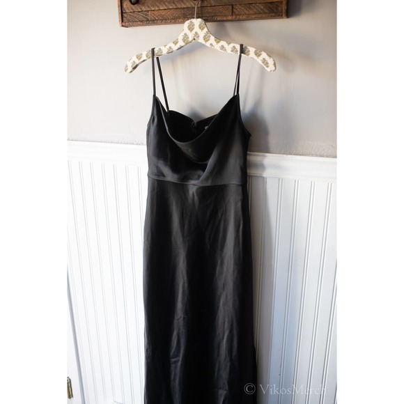 BHLDN Cali Satin Charmeuse midi Dress Black NWT - Picture 2 of 4